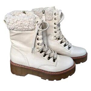 Circus Sam Edelman Sanders Lug Sole Platform Combat Boots Cream w Fur size 7.5